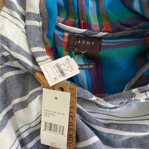 Jachs hoodie poncho plaid striped long sleeve shirt neiman